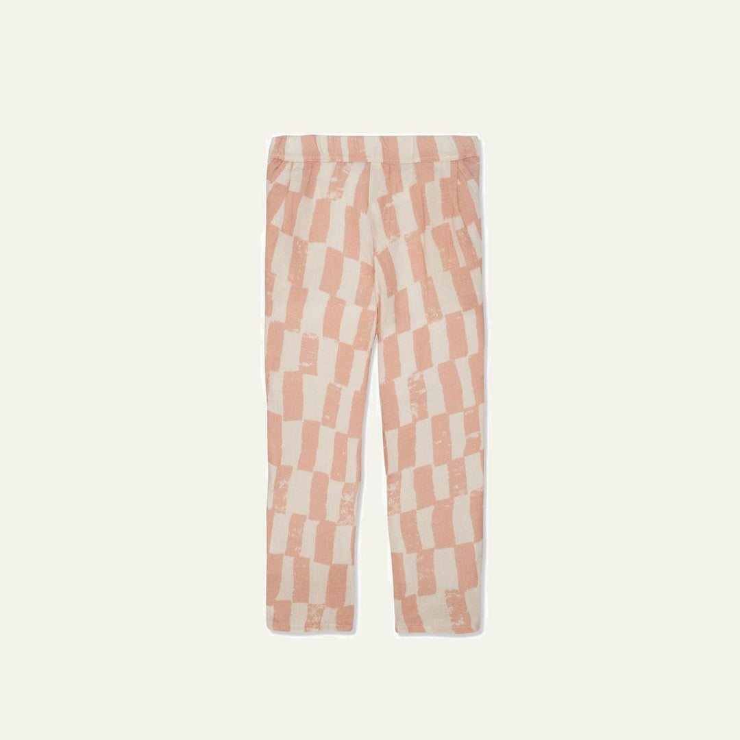 Checkered Linen Kid Pants - Natural/misty Rose