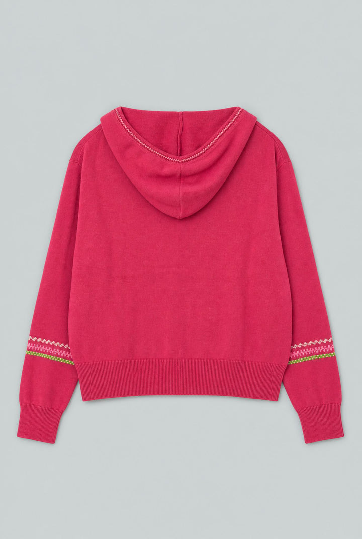 Cashmere Blend Hoodie With Embroidery - Hot Pink