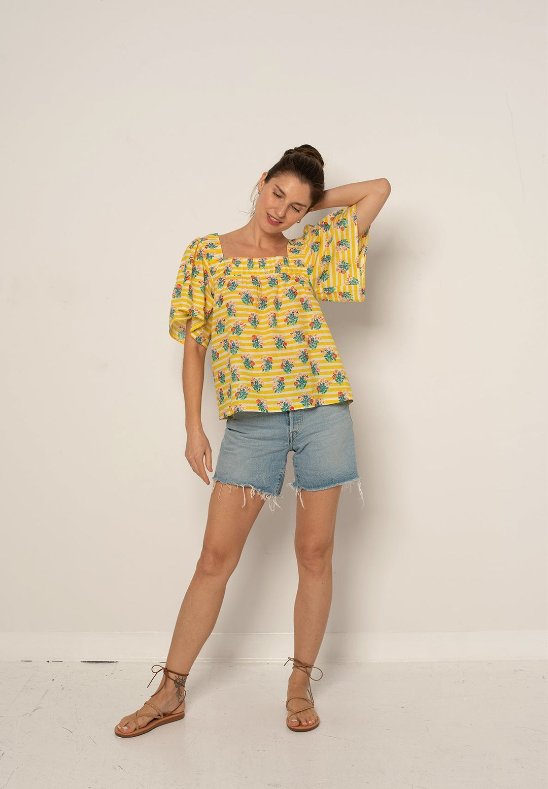 Fifi Top - Yellow Stripe Floral