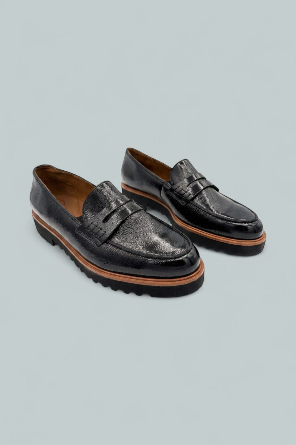 Women's Carmel Penny Loafers - Black Crinkled Patent