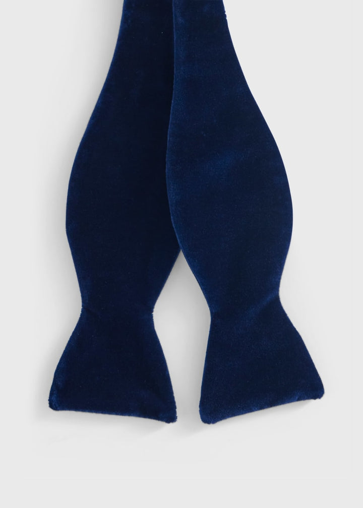 Blunt Edge Cotton Velvet Bow - Navy