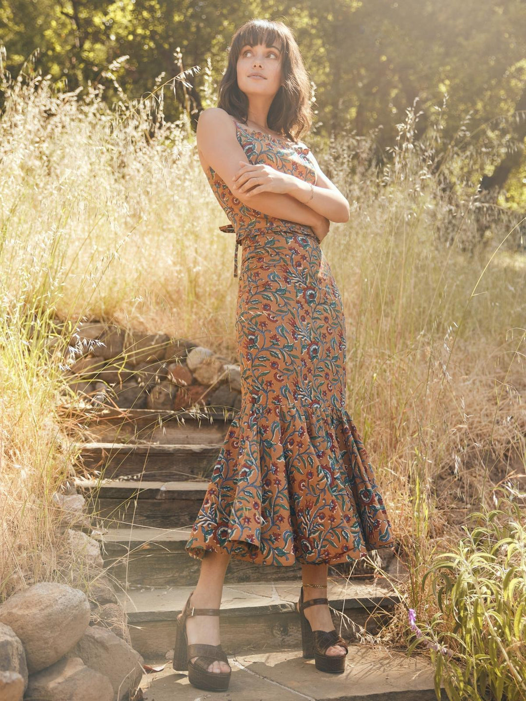 Courtney Ruffled Top - Tawny/Multicolor Floral print