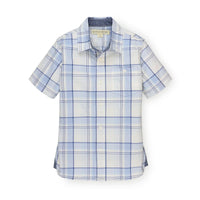 Stretch Short Sleeve Button Down Shirt - Classic Blue Tonal Plaid