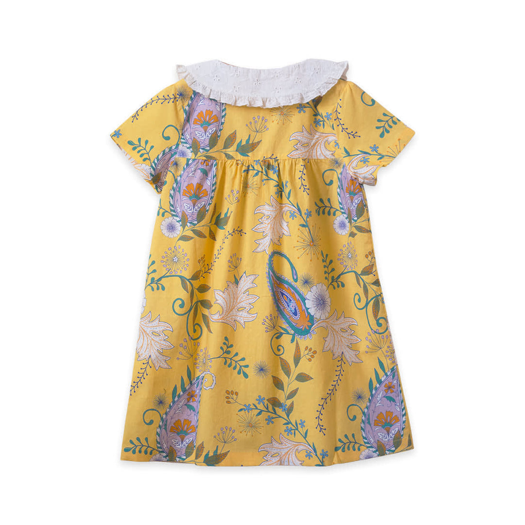 Girls Broderie Collar Fae Dress - Sunshine Paisley