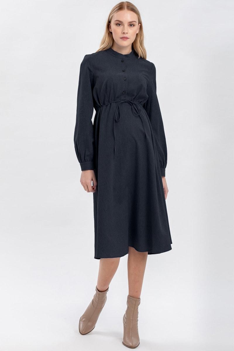 BARBARA Midi Long-Sleeve Maternity Dress - Denim Blue