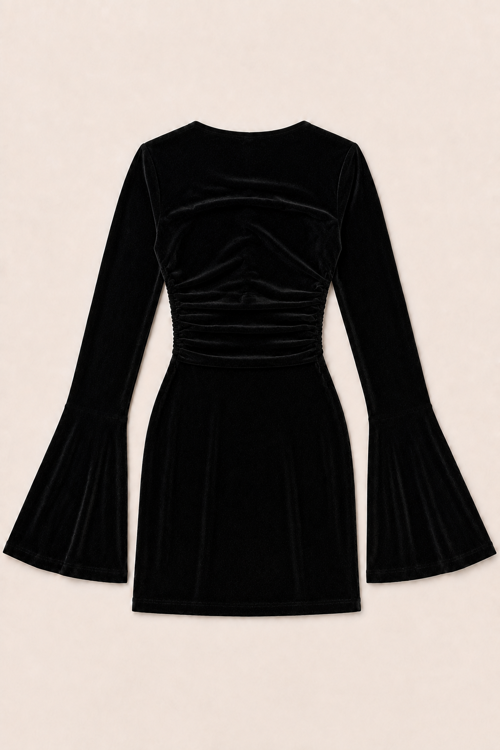 Lurex Cinched Mini Dress With Bell Sleeves - Black