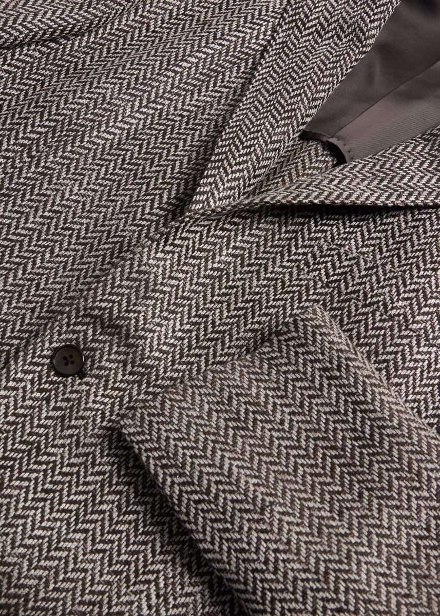 Silk & Linen Herringbone Jacket - Brown