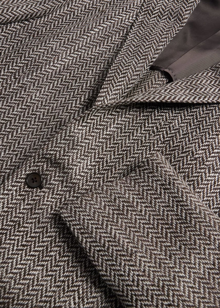 Silk & Linen Herringbone Jacket - Brown