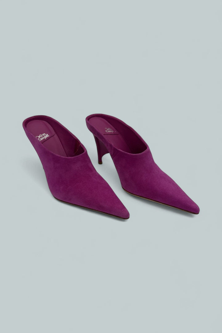 Vader Pointed Toe High Heel Mules - Magenta Suede