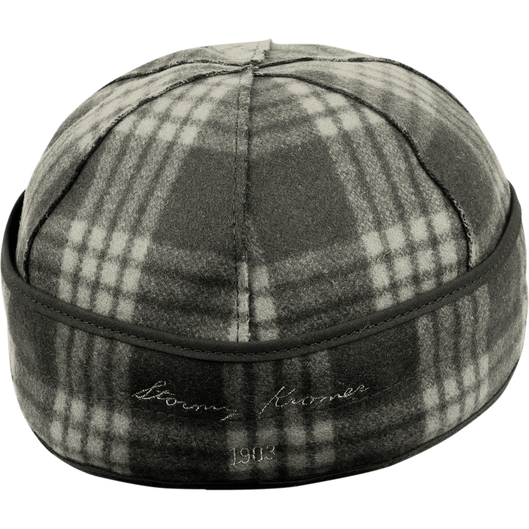 The Button Up Cap - Charcoal/white Tartan