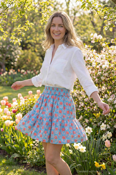 Sadie Skirt - Blue and Red Azalea - Skirt