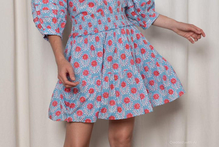 Sadie Skirt - Blue and Red Azalea - Skirt