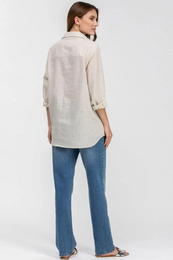 SAFARI POCKET Linen Utility Maternity Shirt - Oat Milk - Button Down Shirt