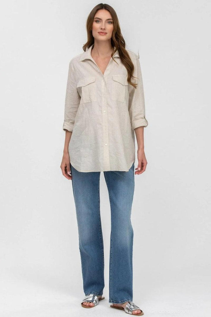 SAFARI POCKET Linen Utility Maternity Shirt - Oat Milk - Button Down Shirt