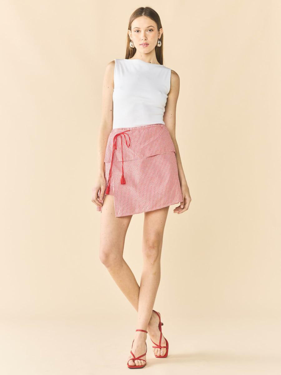 Sam Skort x Rainey Collaboration - Red Gingham with Cream Crochet Appliqué - FINAL SALE - Skirt