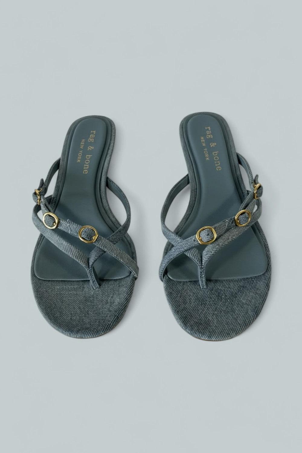 Sammie Denim Buckle Kitten-Heel Sandals - Lwdnm - 9B / 39EU - Sandals