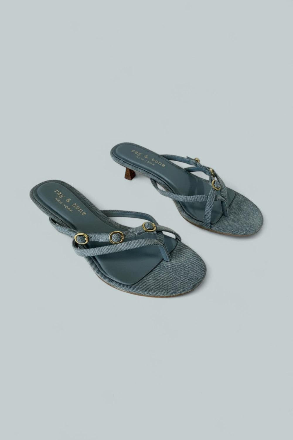 Sammie Denim Buckle Kitten-Heel Sandals - Lwdnm - 9B / 39EU - Sandals