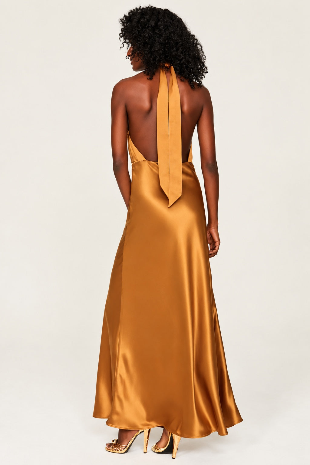 Silky Halter Cutout Gown - Burnt Orange