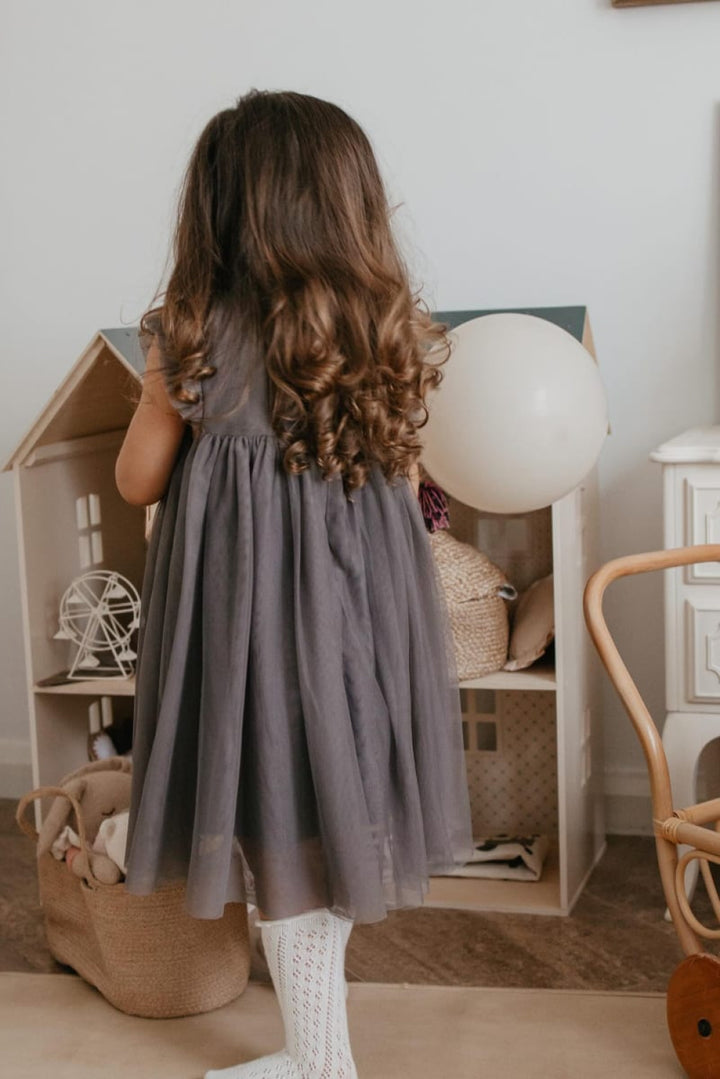 Scarlett | Cotton Tulle Dress - Sleet Gray - Dresses