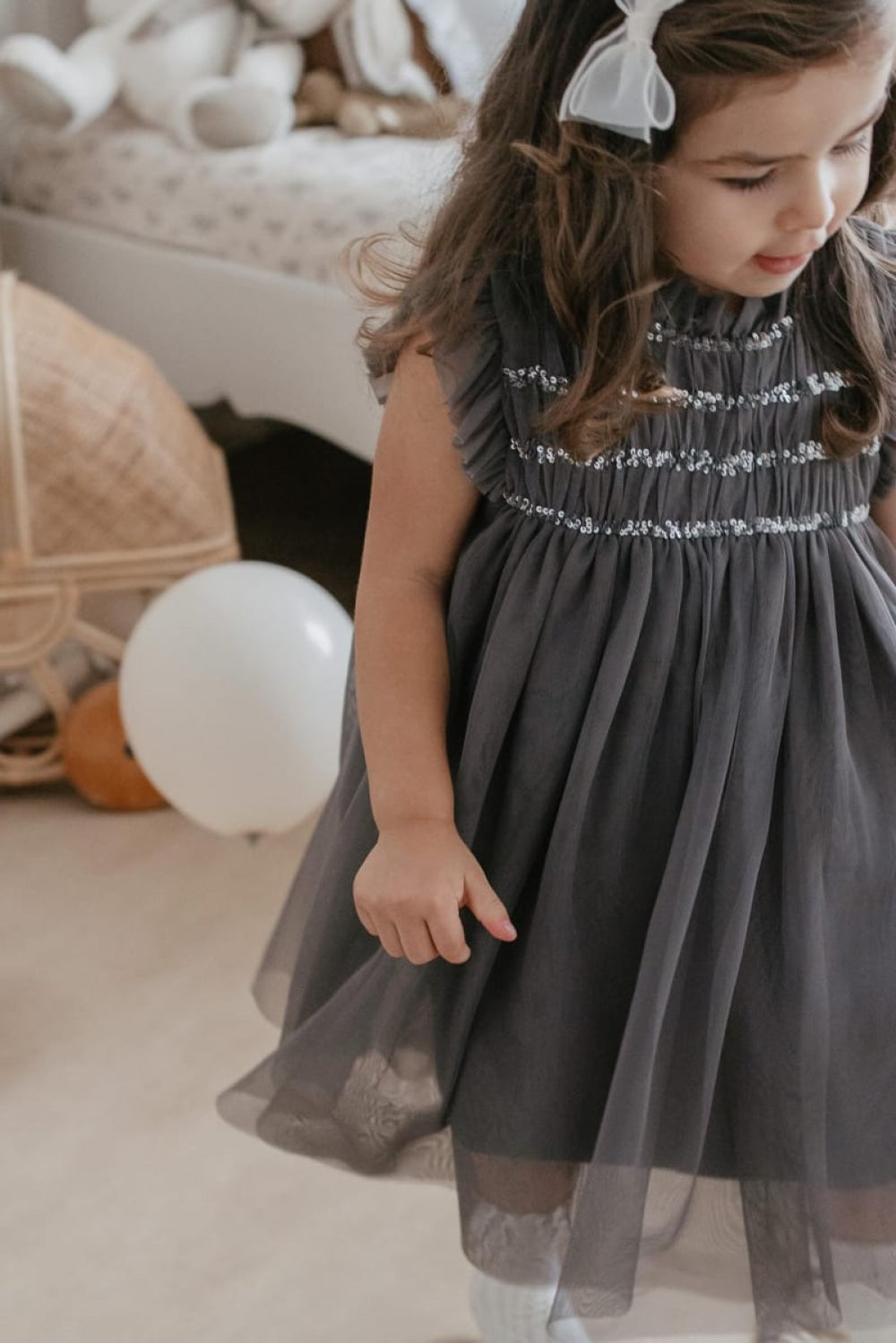 Scarlett | Cotton Tulle Dress - Sleet Gray - Dresses