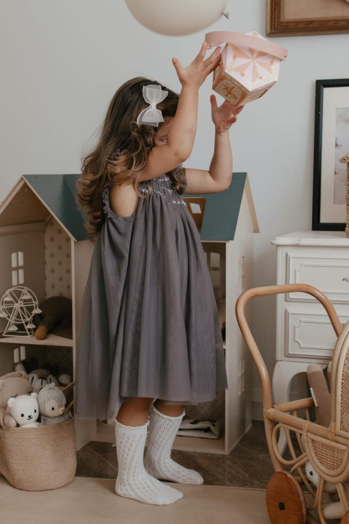 Scarlett | Cotton Tulle Dress - Sleet Gray - Dresses