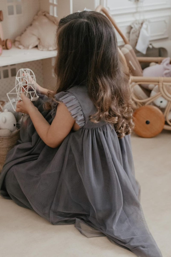 Scarlett | Cotton Tulle Dress - Sleet Gray - Dresses