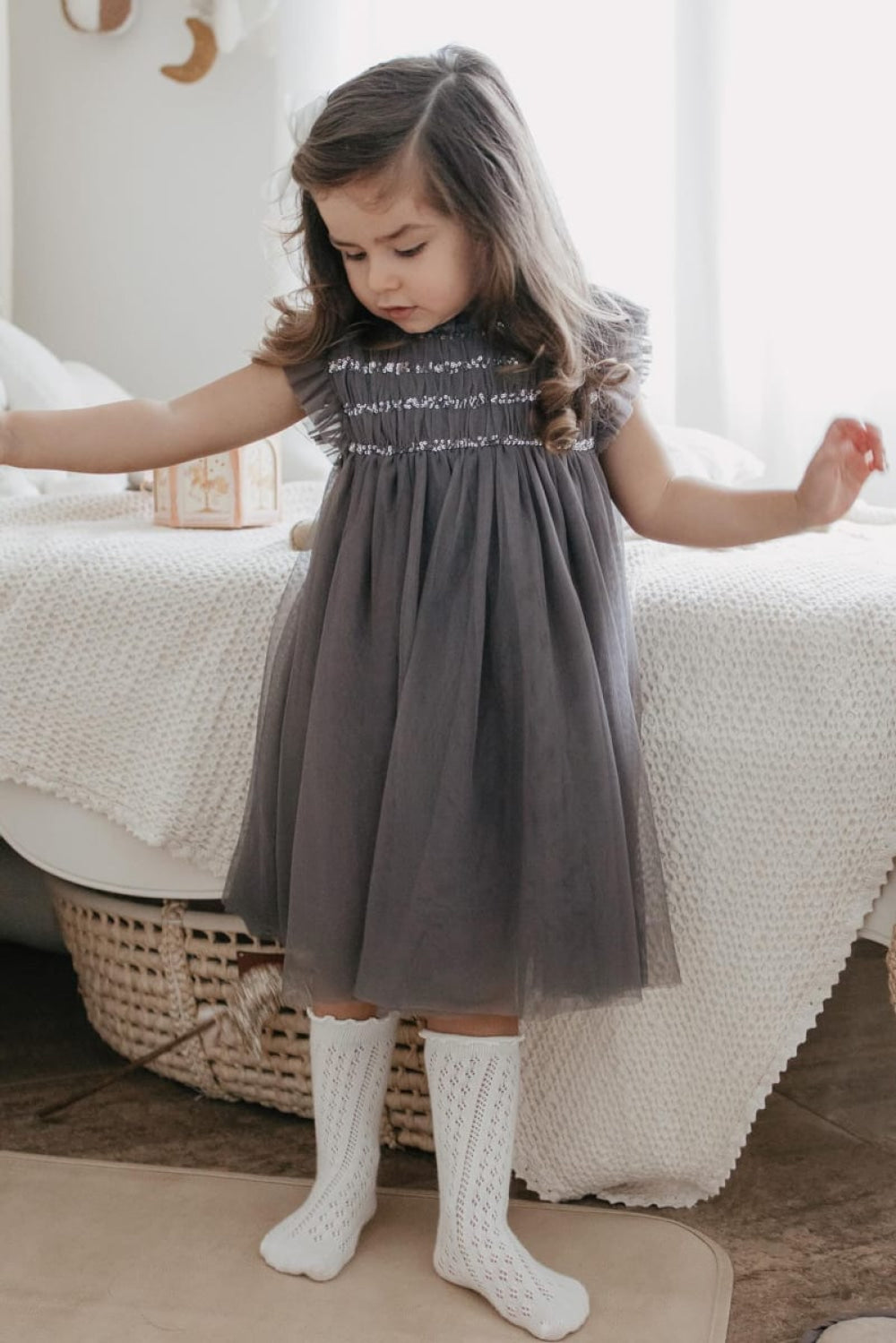 Scarlett | Cotton Tulle Dress - Sleet Gray - Dresses