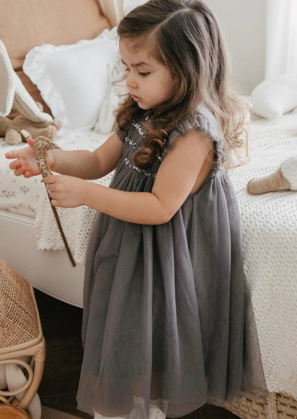 Scarlett | Cotton Tulle Dress - Sleet Gray - Dresses