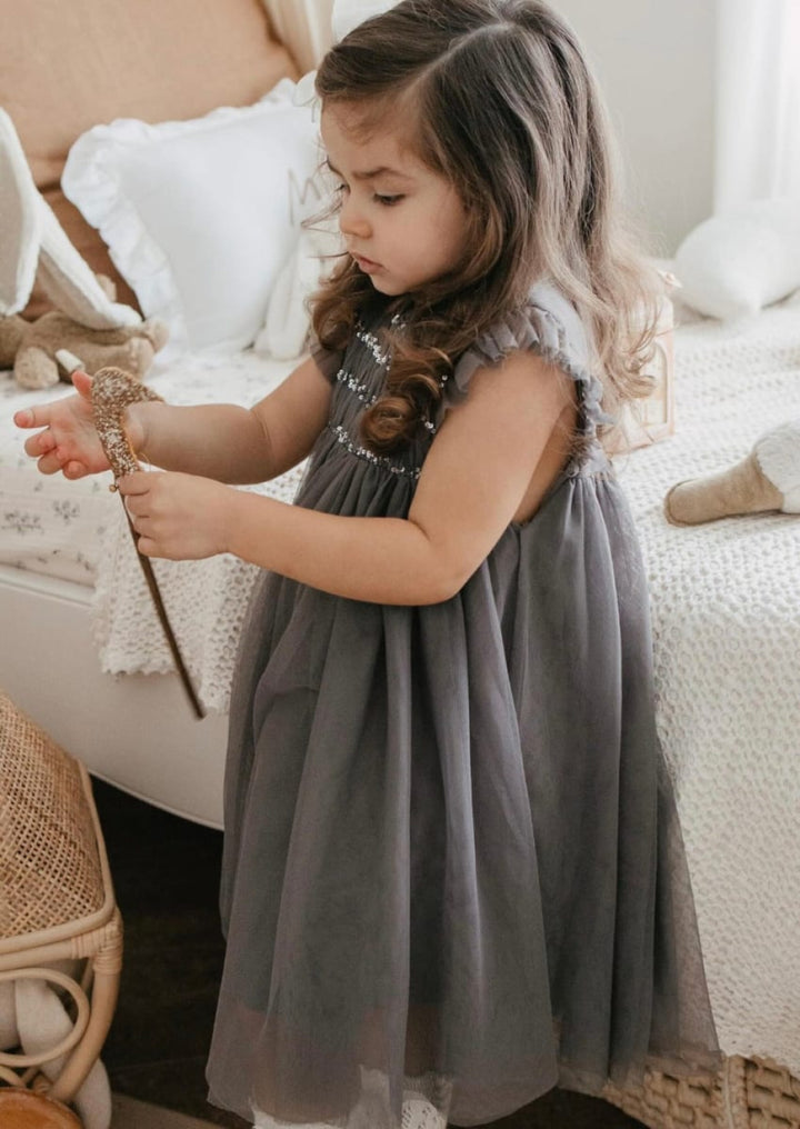 Scarlett | Cotton Tulle Dress - Sleet Gray - Dresses