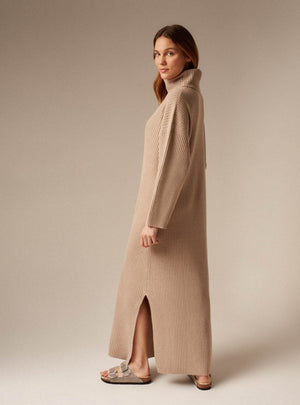 Bianca | Roll Neck Cashmere & Wool Dress - Sand