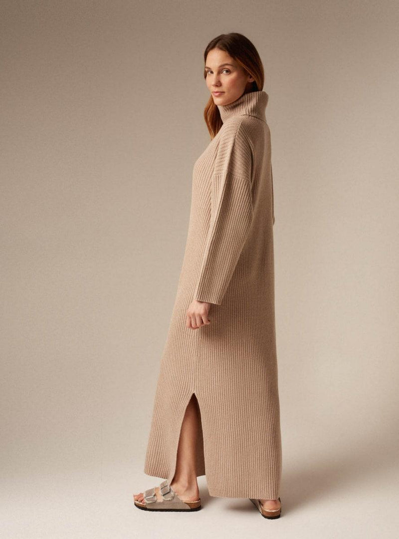 Bianca | Roll Neck Cashmere & Wool Dress - Sand
