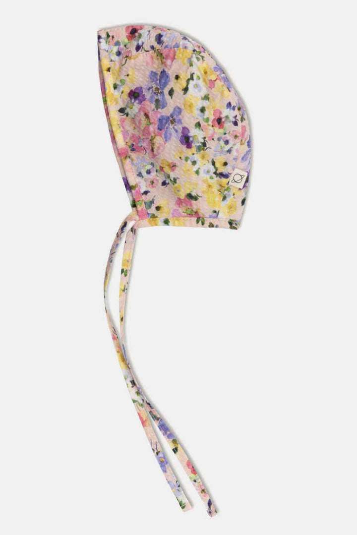 Seersucker floral baby bonnet - Unique - 3-6M - Bonnet