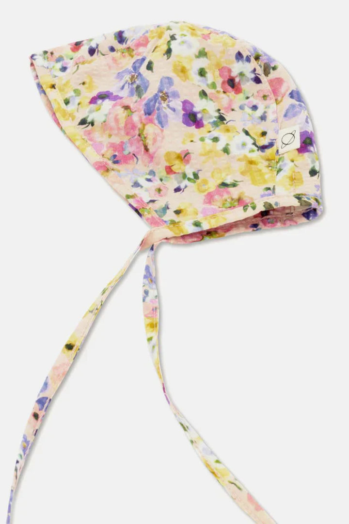 Seersucker floral baby bonnet - Unique - 3-6M - Bonnet