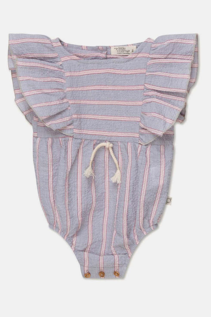 Seersucker stripe ruffle baby romper - 6M - romper - baby