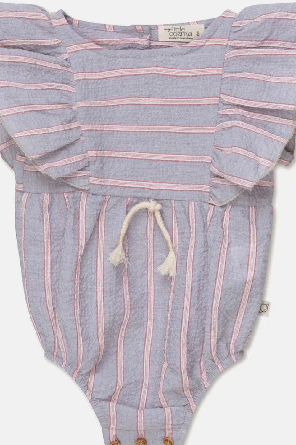Seersucker stripe ruffle baby romper - 6M - romper - baby