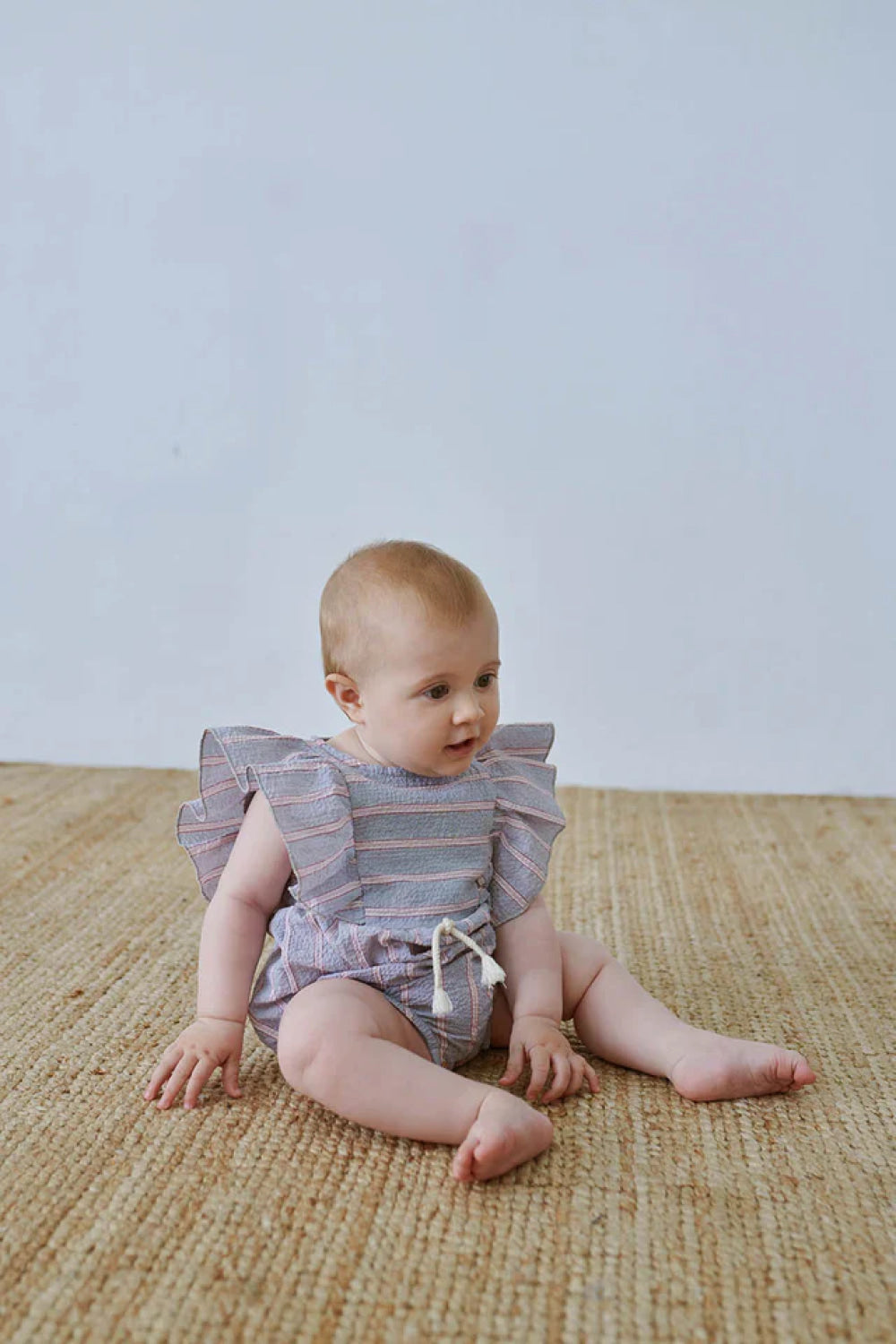 Seersucker stripe ruffle baby romper - 6M - romper - baby