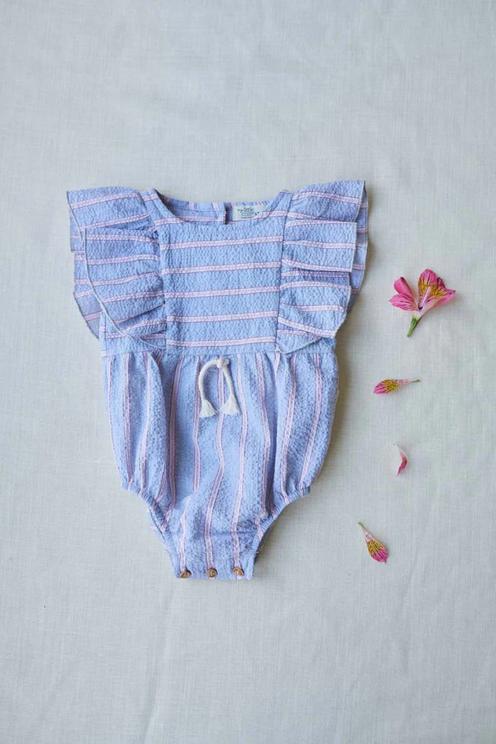 Seersucker stripe ruffle baby romper - 6M - romper - baby