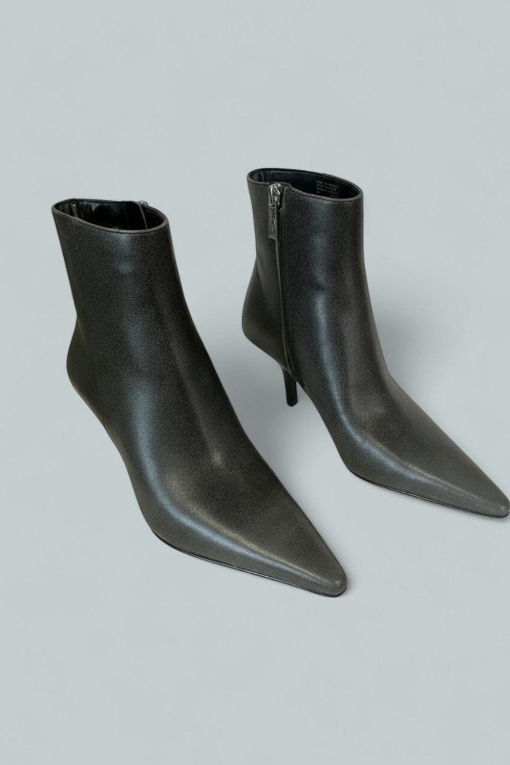 Selina Burnished Leather Ankle Boot - Grey - US 6 - Boots