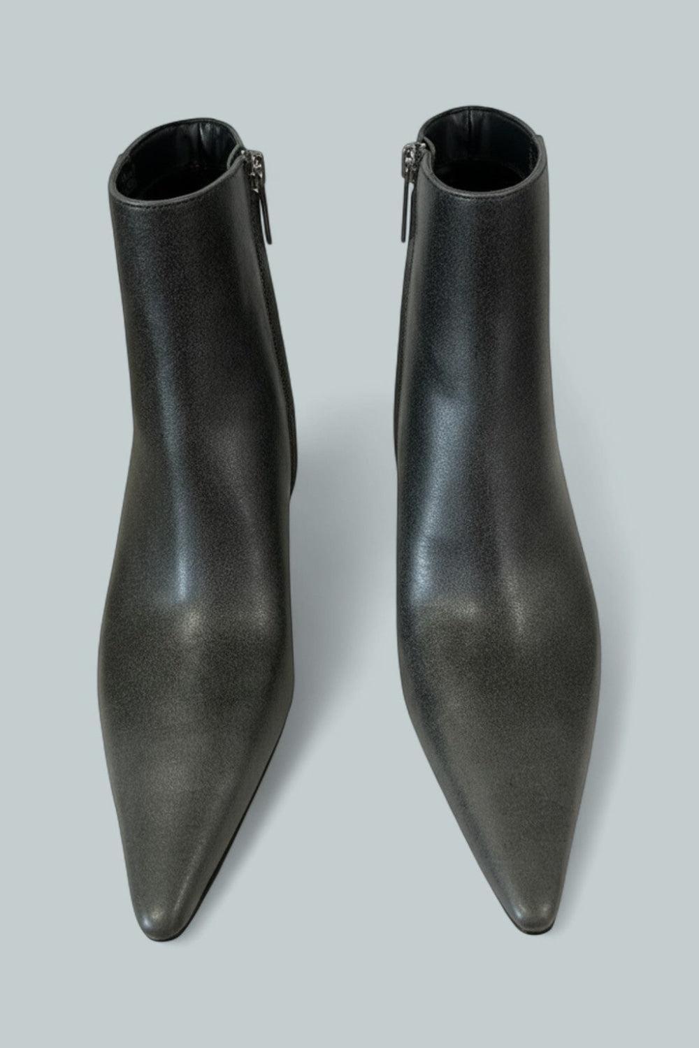 Selina Burnished Leather Ankle Boot - Grey - US 6 - Boots