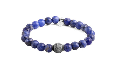 Semi Precious Bead Silver Mesh - Blue - Medium - Bracelet