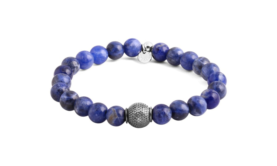 Semi Precious Bead Silver Mesh - Blue - Medium - Bracelet