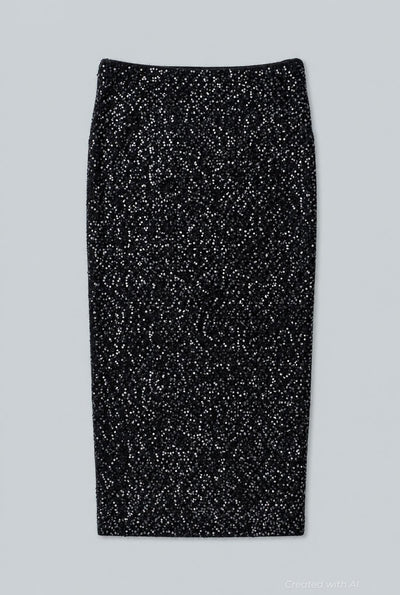 Sequin Embellished Pencil Skirt - Black - XS - Skirt