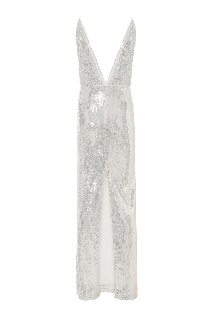 Sequined Thin Strap Long Dress - off-white - Dresses