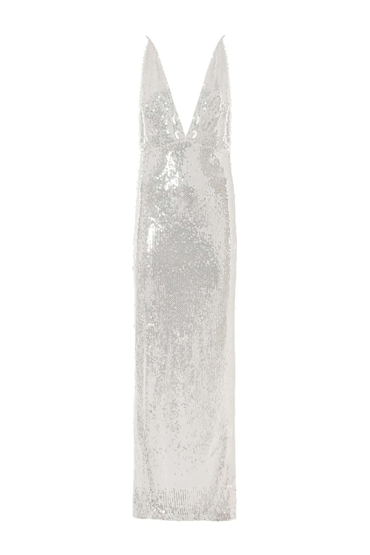 Sequined Thin Strap Long Dress - off-white - Dresses