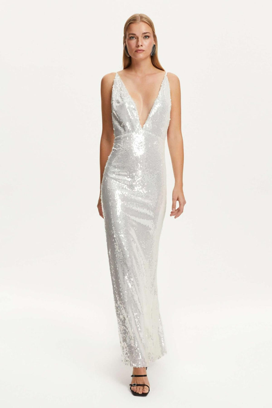 Sequined Thin Strap Long Dress - off-white - Dresses