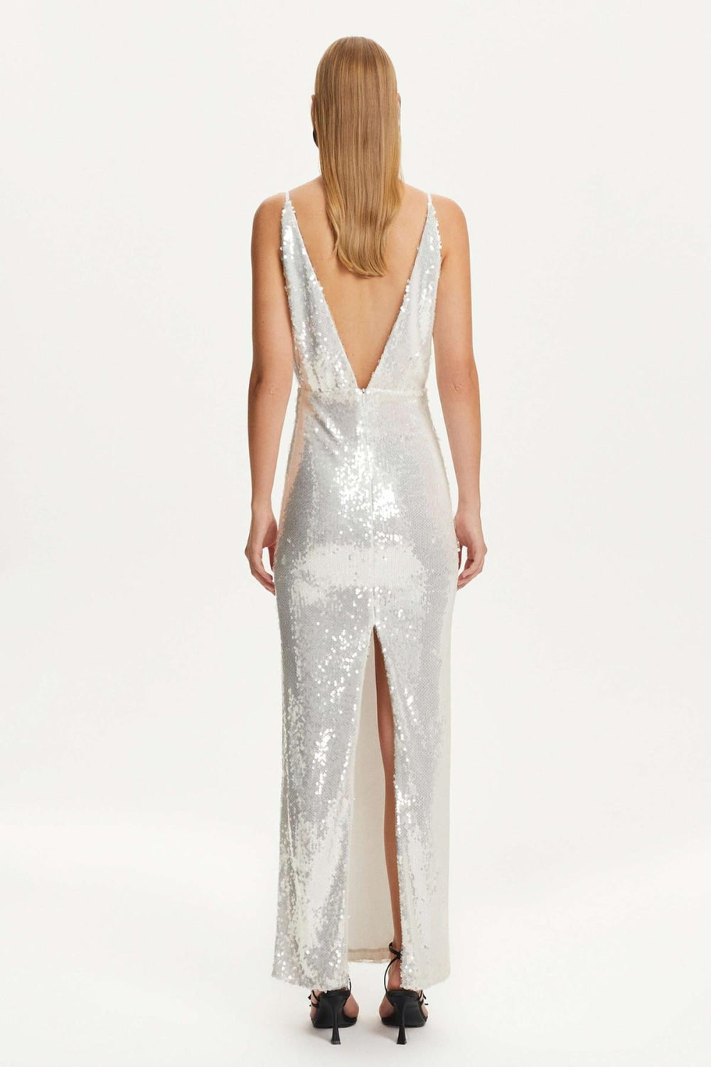 Sequined Thin Strap Long Dress - off-white - Dresses
