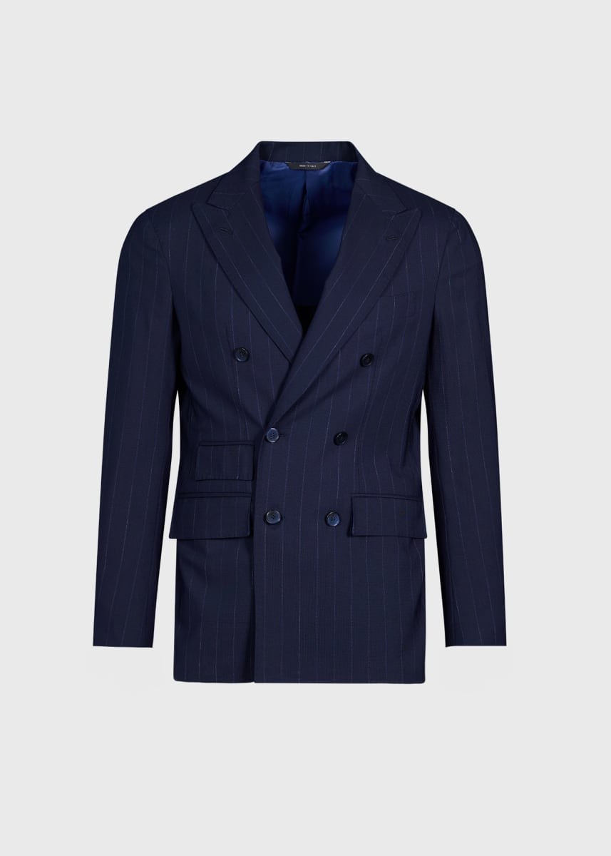 Stripe Wool Stretch Suit - Navy