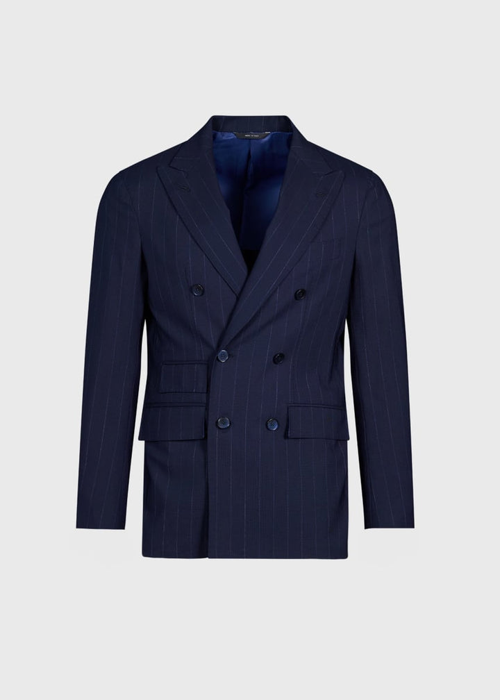Stripe Wool Stretch Suit - Navy