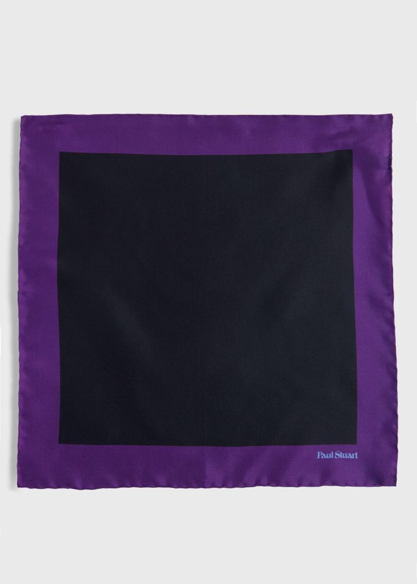 Printed Silk Color Block Pocket Square - Purple