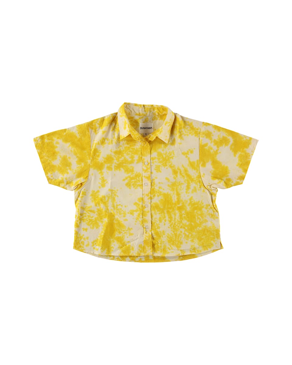 'The Michelle' Hand Dyed Short Sleeve Shirt - Yellow And White 'Citrus Splash' Tie Dye